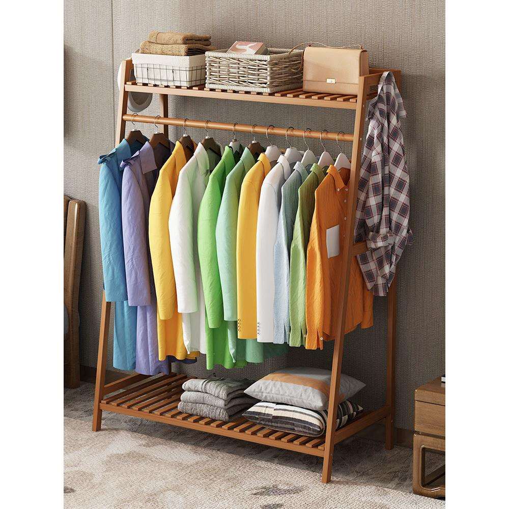 挂衣架落地卧室家用简易实木衣帽架简约室内竹衣服架子置物架衣柜