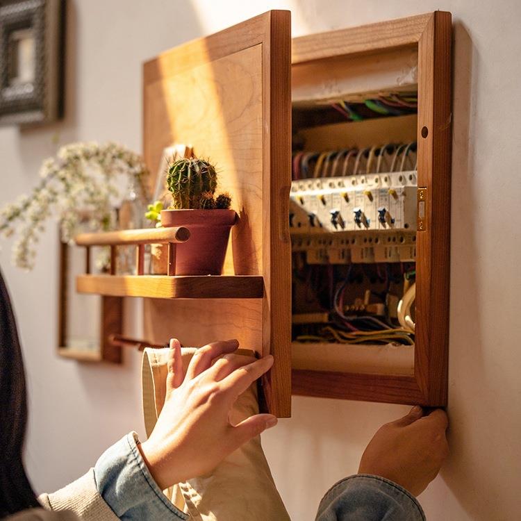 电表箱装饰画配电箱遮挡改造创意置物架红樱桃实木电闸盒挂画