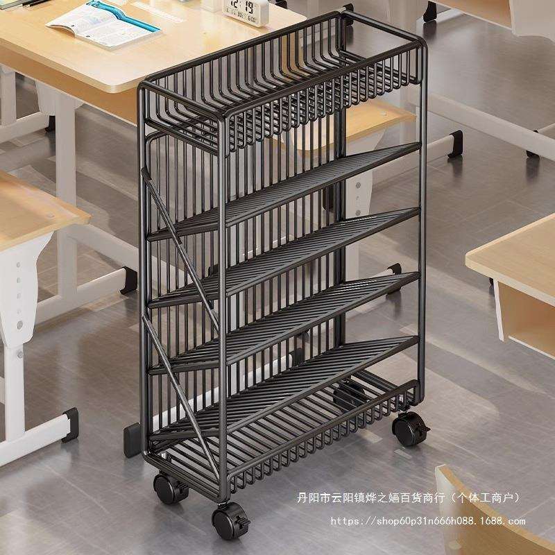可移动桌边收纳架小书架教室课桌旁学生学习书本带轮置物架健之章