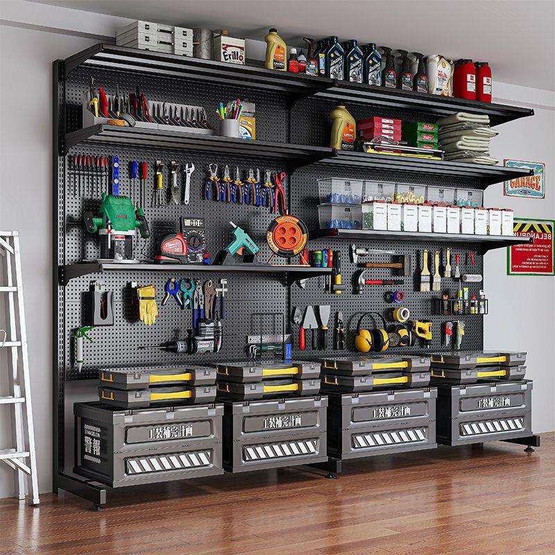 洞洞板置物架落地立式五金工具收纳架运动装备金属免打孔家用货架