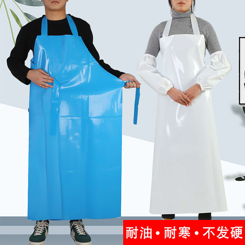 速发TP加围水耐油围裙厂屠宰蓝白杀鸡男U大厚软皮防腰套袖工作
