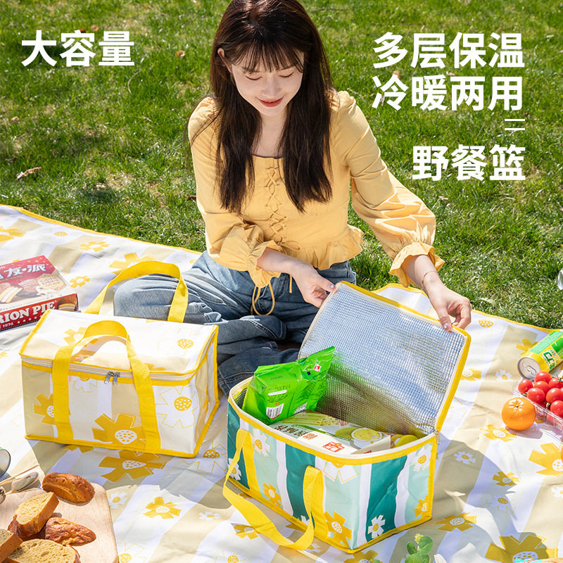 速发野提篮春游可折叠户外野炊保温露营手餐提篮野餐用品篮子