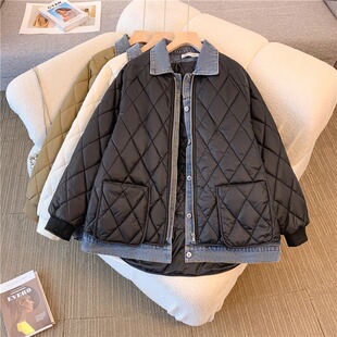 速发大码货秋250冬新款假两件翻领二棉外套洋气欧2棉衣棉服