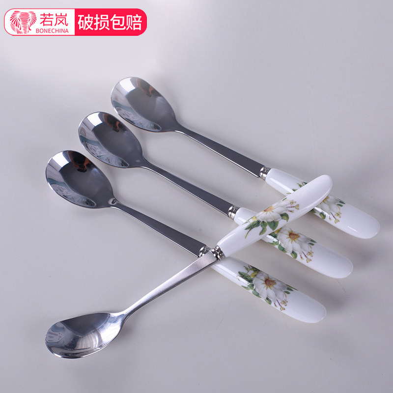 速发骨瓷咖啡勺搅拌勺不锈钢早餐杯小调羹柄品汤匙可爱个性长陶甜