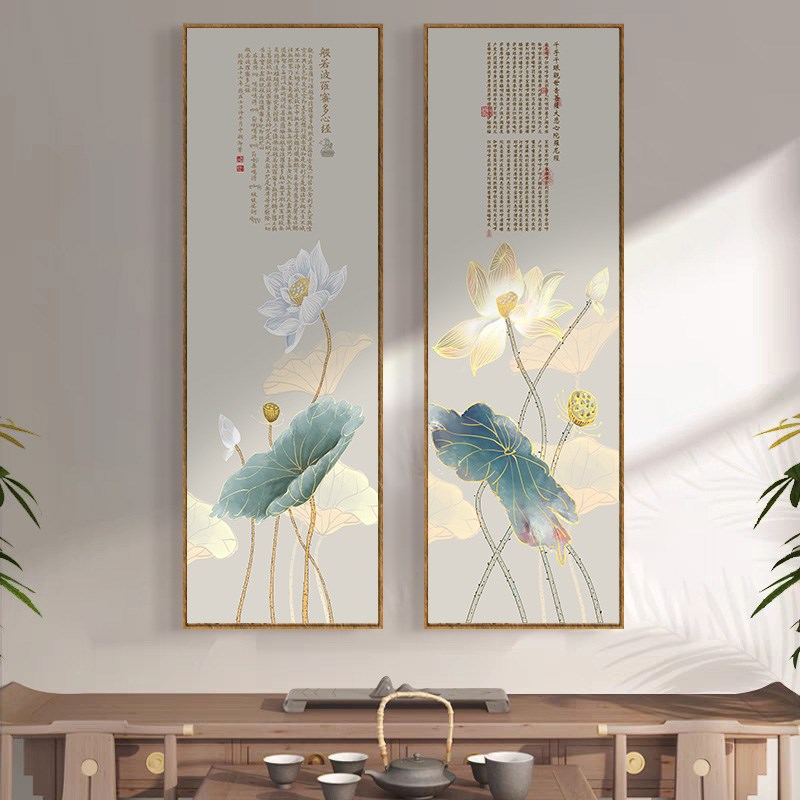 速发心经挂画大悲字装饰画酒店荷花墙画新中式咒壁禅意茶室玄关墙
