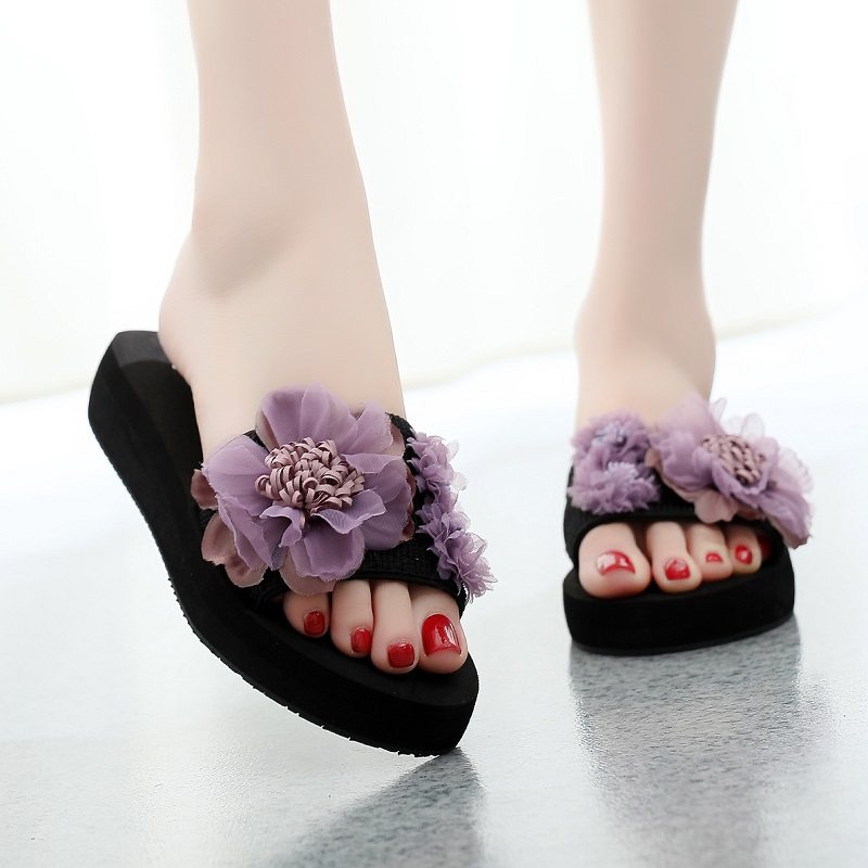 速发边021新款时尚外穿一字拖夏花朵平底百搭沙滩鞋海2坡跟厚底凉,女鞋,一字拖,淘宝优惠券,粉丝福利购,淘宝优惠卷