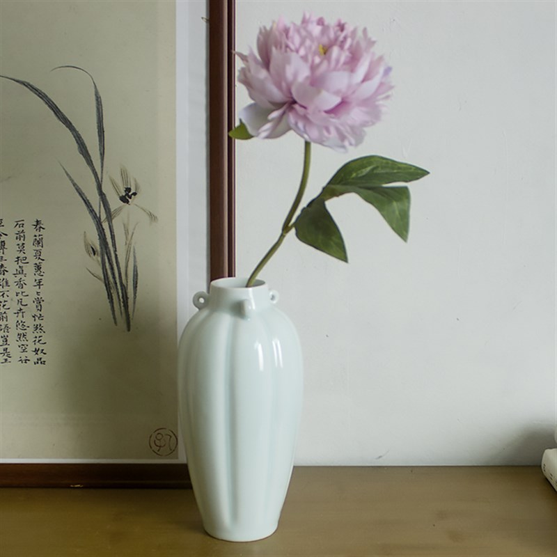 速发中式青色陶瓷感瓶水培插花花众高级小茶室复古瓷器古典中国风