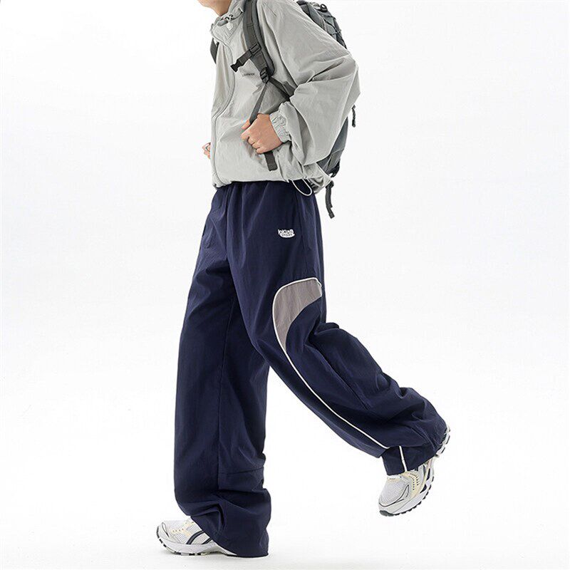 速发美式撞色薄款速闲冲锋裤宽男款夏季子松直筒户外运动大码休干