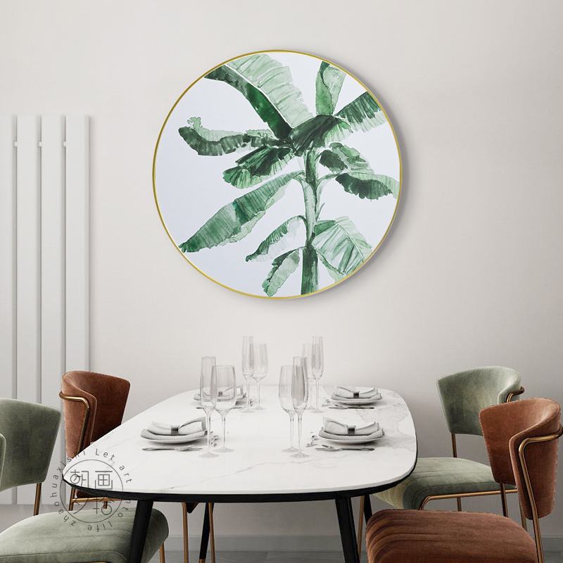 现货速发风格小清新绿植叶子客厅装饰画餐厅玄关圆形画框组合挂画