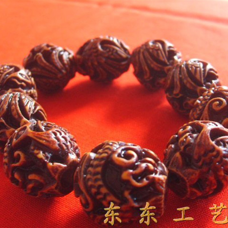 速发仿桃木牦牛骨雕刻手珠龙凤手链14mm 18mm吉祥首饰品佛珠手链
