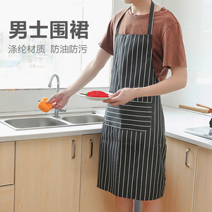 速发韩版时尚围裙简约无家棉麻布艺袖居作房成人工厨服防油男罩衣