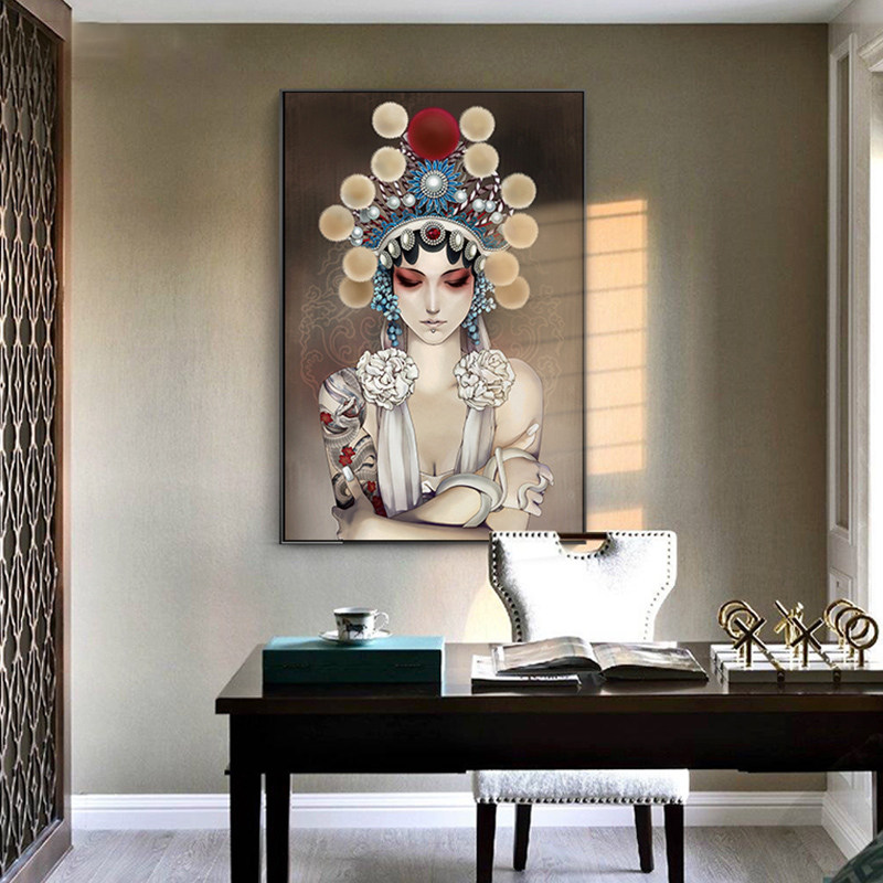 新款 新中式客厅装饰画中国风工作室壁画国粹花旦脸谱玄关挂画