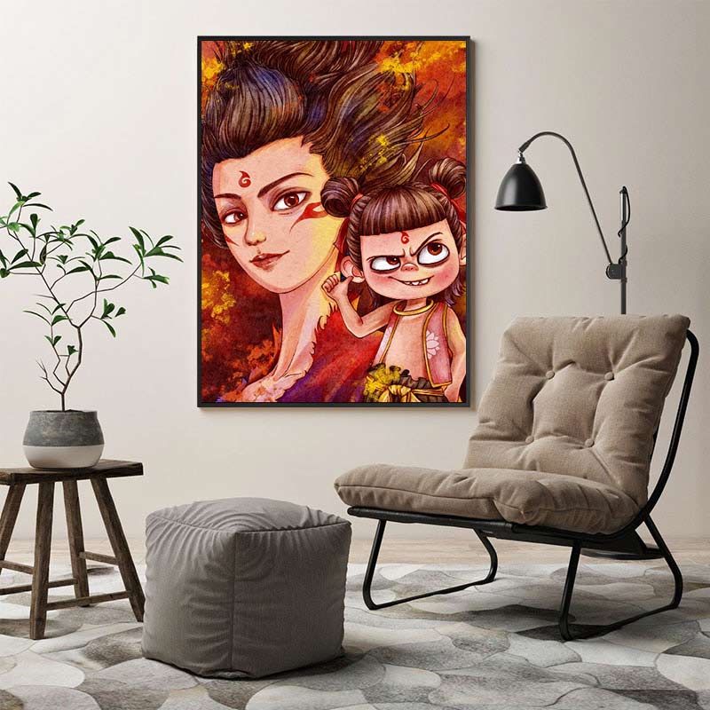 哪咤挂画卡通动漫儿童房卧室男孩女孩房间装饰画氛围感布置励志画