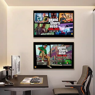 侠盗列车GTA5罪恶都市装饰画侠盗猎车手游戏网吧办公室背景墙挂画