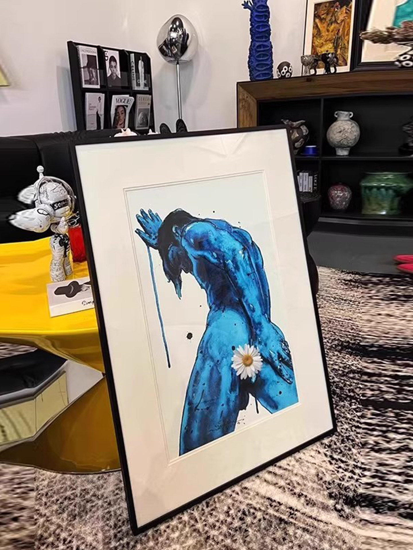 现代抽象人物装饰画蓝色水彩裸体小众艺术家版画客厅挂画卧室摆画