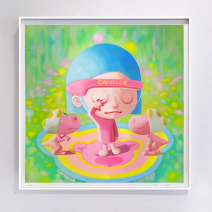 艺术家刘颖版画潮流挂画ins风治愈系装饰画女孩女生卧室壁画
