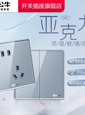 公牛开关插座官方旗舰店正品亚克力插座面板公牛五孔插座G62铅灰