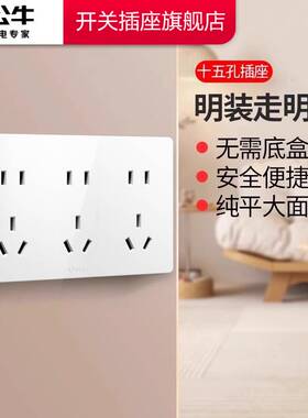 公牛插座正品官方旗舰店明装插座公牛15孔插座明装公牛明装插座板