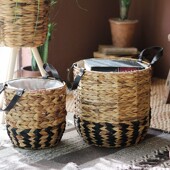 新品 饰摆件北欧 手工编织花篮绿植花盆套盆藤编手提篮落地花器U装