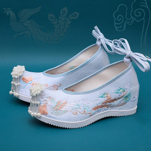 极速古风鞋子女汉服内增高翘头履绣花鞋古装珍珠T明制演出舞蹈鞋