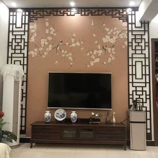 速发新中式电视背景墙装饰边框形象墙实木隔断仿古花格镂空雕花板