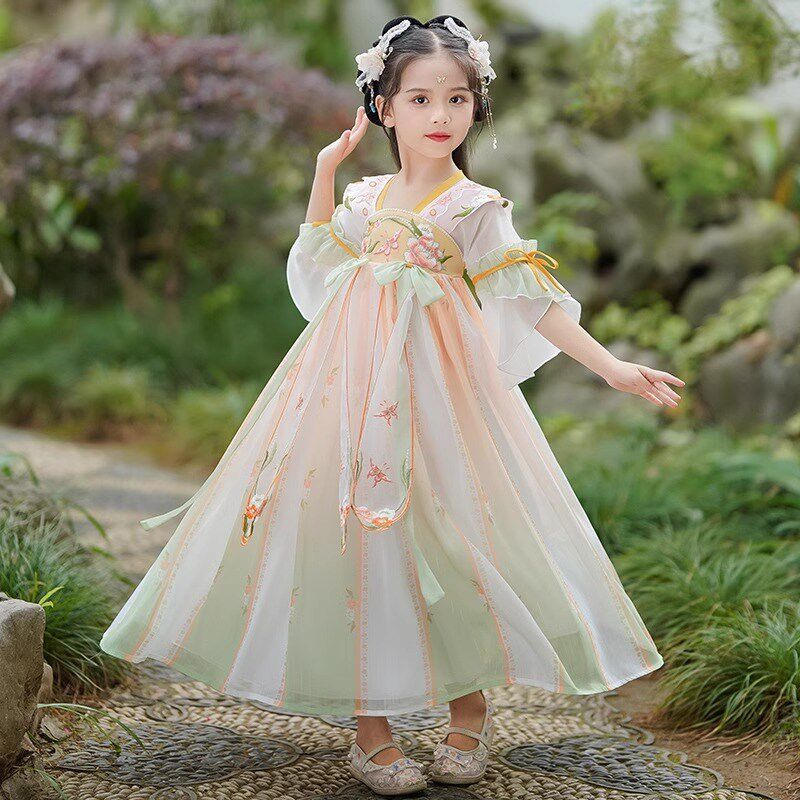 新品汉服女童夏季2024新款唐朝公主G襦裙女孩唐装古风超仙连衣裙
