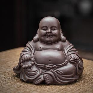 紫砂茶宠弥勒摆件 饰 可养精品笑佛手工小和尚 茶玩茶道配件茶台装