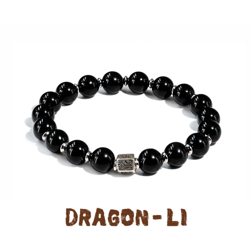 DRAGON LI狸花猫8mm黑曜石银五行珠串珠情侣饰品闺蜜礼物