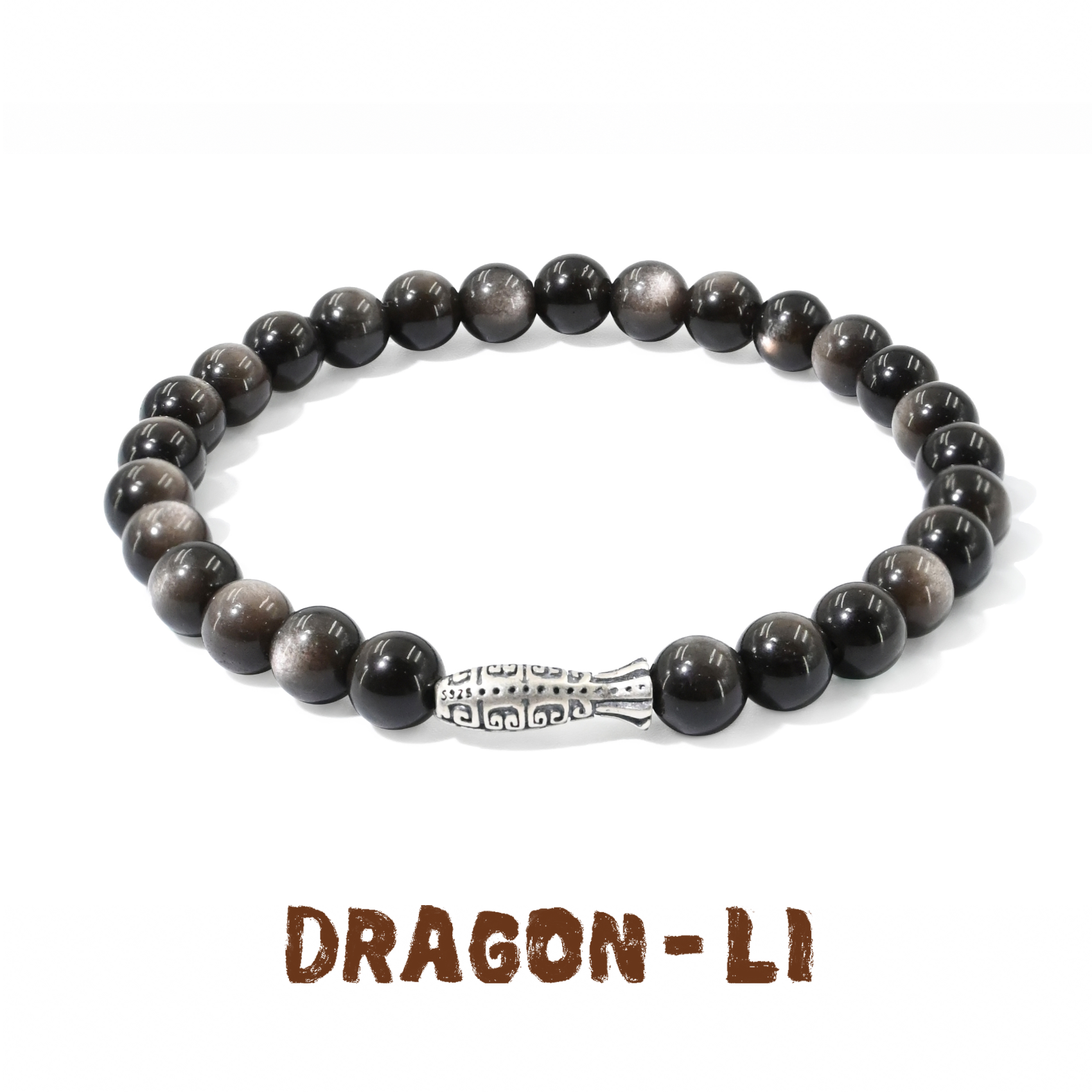 DRAGON LI狸花猫新中式6mm银曜石银鱼串珠情侣饰品闺蜜礼物