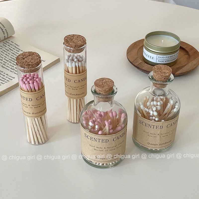 极速ins风复古文艺玻璃瓶火柴擦片香薰蜡烛点火香T薰火柴 拍照摆