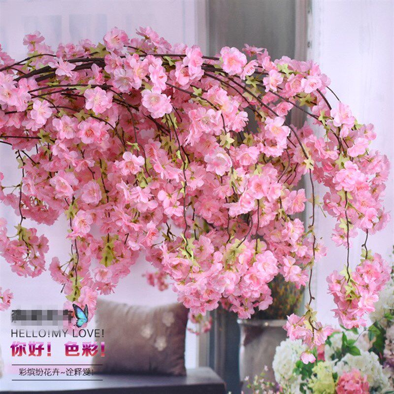 极速垂钓假樱花枝 仿真樱s花枝 室内装饰樱花枝 造景樱花枝陈设樱