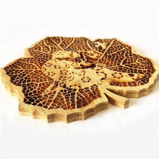 极速树叶激光木版画竹木雕刻装A饰木板画拍照摄影道具木雕模型托