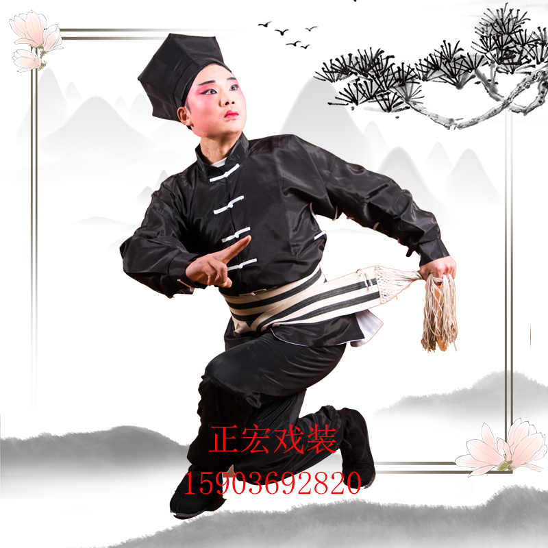 极速戏剧戏曲演出服装武松打虎服装E黑色武打衣武生衣服夜行衣杂