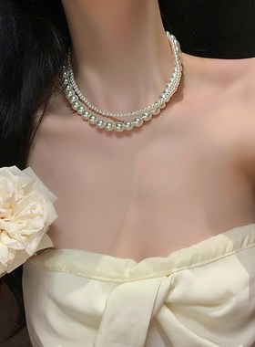 极速2023新款爆款n法式珍珠项链女颈链毛衣链轻奢小众双层叠戴cho