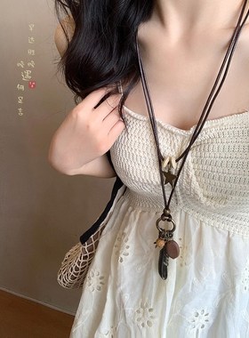 极速新中式羽毛i吊坠长款项链双层叠戴波西米亚风复古民族风毛衣