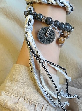 极速山鬼花钱f太极八卦双层手链女新中式小众设计手串国风编织绳