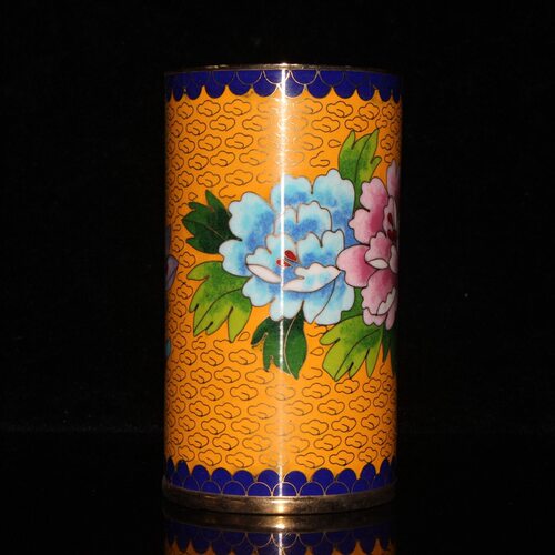新品景泰蓝花鸟笔筒摆件古董古玩收藏仿古铜制工艺礼.品摆饰铜