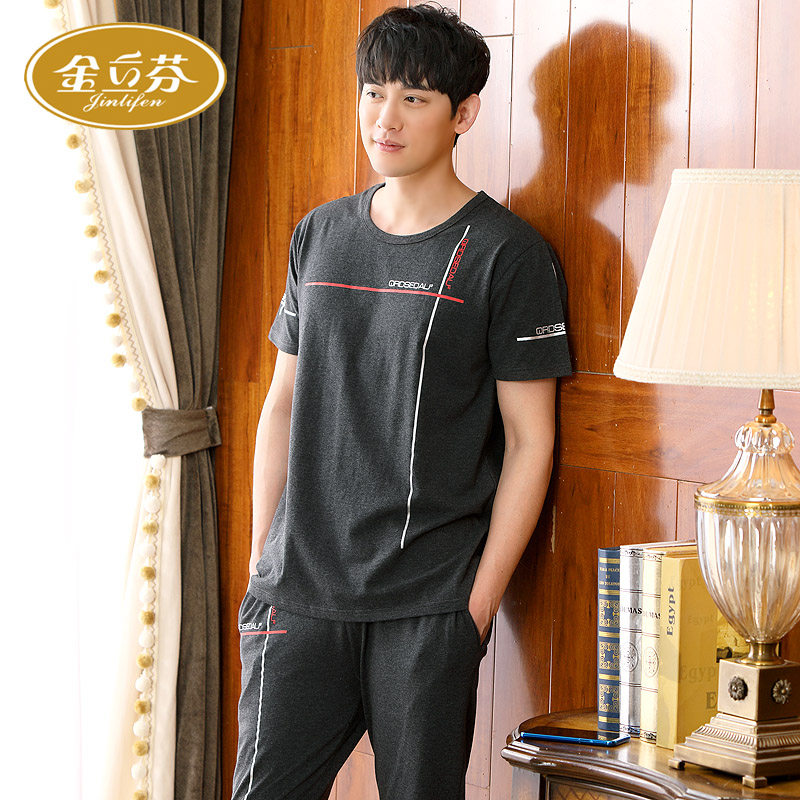 新品睡衣男纯棉短袖长裤薄款全棉夏季居家服O爸爸中老年大码家居