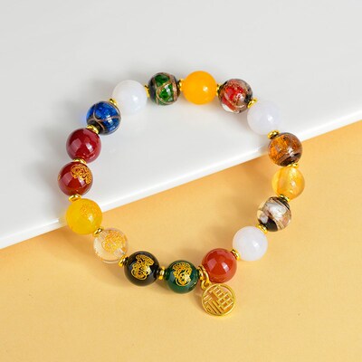 新品五台山香灰琉k璃玛瑙五路财神手串新中式民族风转运福纳女士