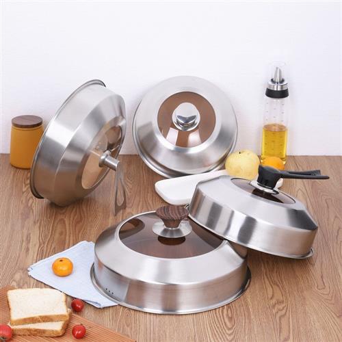 新品304不锈钢蒸锅锅盖高盖加高26cm2F8CM30cm27家用炒锅汤锅高拱