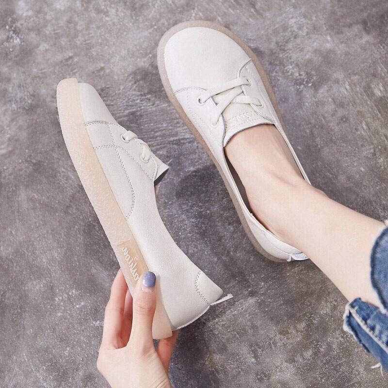 新品小白鞋女2026春夏款配裙子皮面浅口透气百搭平底Y一脚蹬洋气