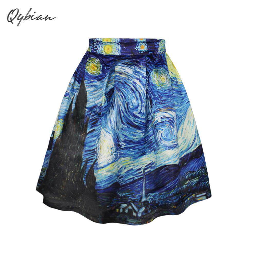 极速Qybian New Flaldas Vintage Van Gogh Print Lies Skirts Hi
