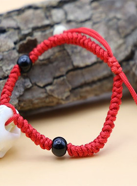 新品宝宝平安红绳手链黑狗牙婴儿童D饰品猪惊骨手工桃筐篮民族生