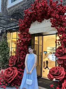 新品红玫瑰花拱门店铺q门情人节日装饰打卡摆拍照道具活动布置装