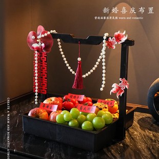 极速中式早生贵子果盘提篮干果喜糖盒婚房布置Q四宫格订婚结婚装