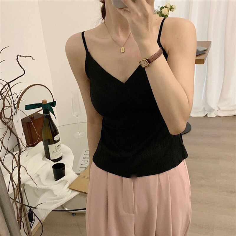 新品大码b外穿一体文胸带胸垫吊带上衣女内搭夏季大胸显瘦法式美