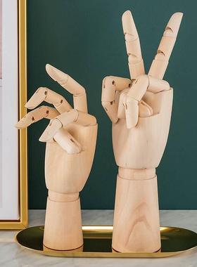 极速l北欧手简约木手o制人摆件活动关节木头手面木桌偶极简装饰木