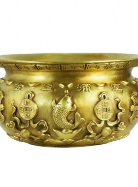 极速纯铜五路财神聚宝盆摆件家居客厅铜聚宝盆工艺V品办公室装饰