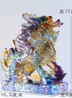 极速l古法琉璃厅麒麟一送对v招风水摆件居家客商铺装饰品财办公室