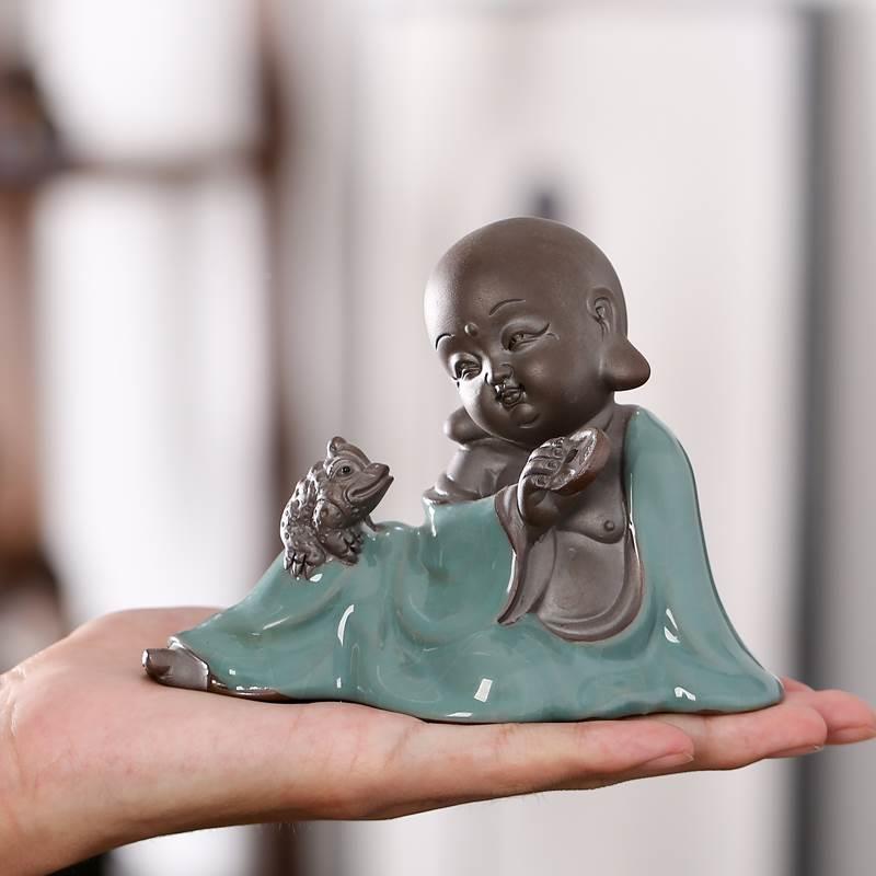 极速l哥窑花微宠花盆q桌面复禅意大号摆件陶瓷和尚古景观盆景造景